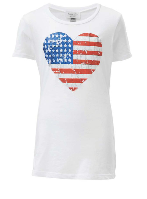 Girls T Shirt Short Sleeve Top - American Flag Heart By Glitter Girl By Esmise