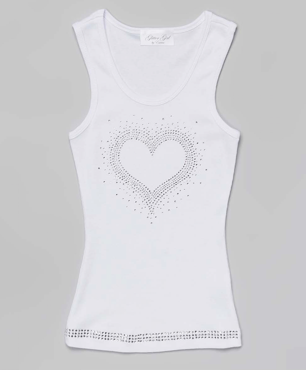 Girls Tank Top Sleeveless - Rhinestone Heart Burst By Glitter Girl By Esmise