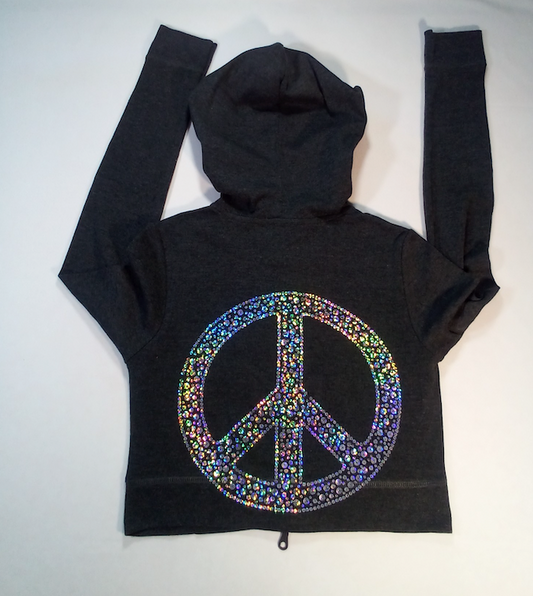 Girls Long Sleeve Zip Up Jacket - Sequin Peace Sign