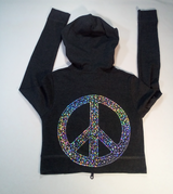 Girls Long Sleeve Zip Up Jacket - Sequin Peace Sign
