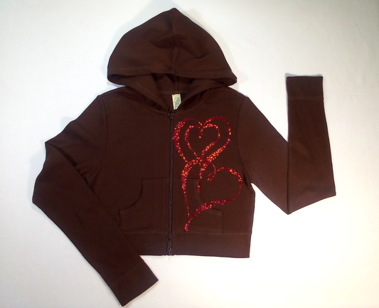 Girls Long Sleeve Zip Up Hoodie Jacket - Sequin Heart