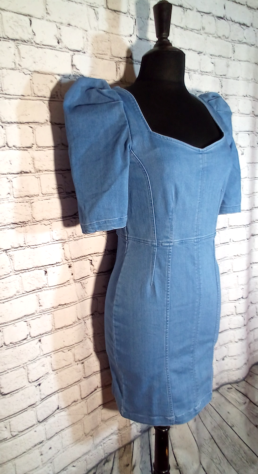 Women Dresses Denim Puff Sleeves