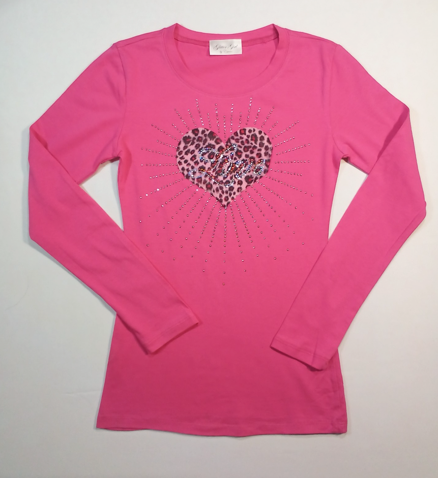 Girls Long Sleeve Top - Leopard Heart