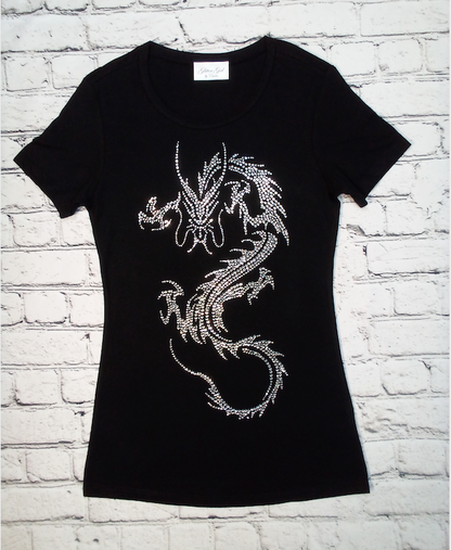 Women & Girls  Short Sleeve Tee- Rhinestone Dragon