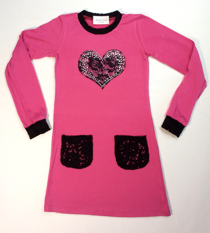 Girls Long Sleeve Dress - Lace Heart  By Glitter Girl