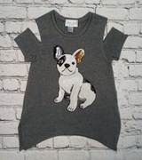 Girls Short Sleeve Top - Cold Shoulder - Sequin Dog