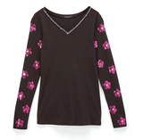Girls Long Sleeve Top - Hot Pink Daisies