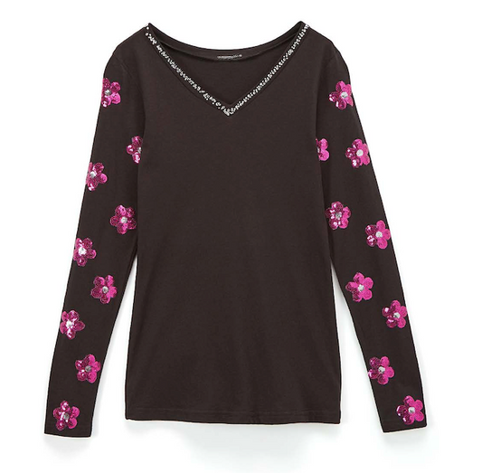 Girls Long Sleeve Top - Hot Pink Daisies