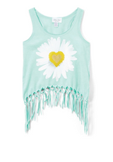 Girls Sleeveless Top - Daisy flower/Heart