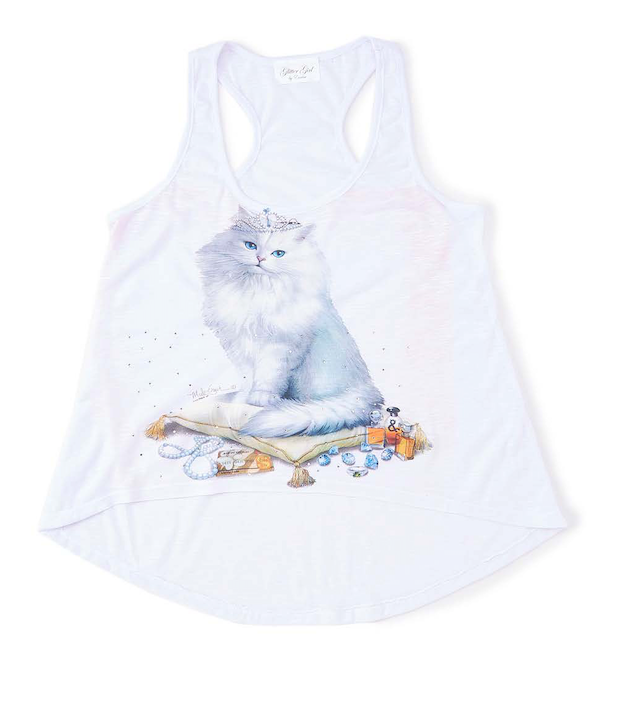 Girls Sleeveless Top - Diamond/Cat