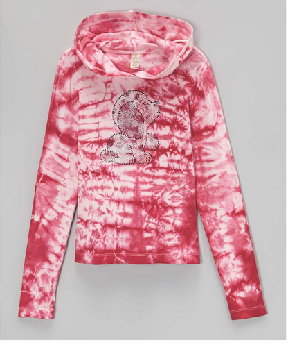 Girls & Junior Long Sleeve Pull on Hoodie - Tie Dye -Rhinestone Dog