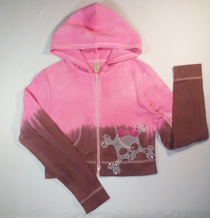 Girls Long Sleeve Zip Up Jacket Hoodie - Skull