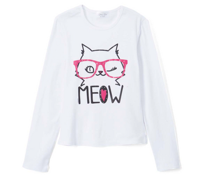 Girls & Junior Long Sleeve T shirt-meow