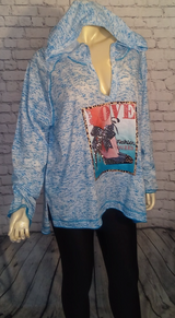 Women Long Sleeve Pullover Hoodie - Graphic Design-rhinestones