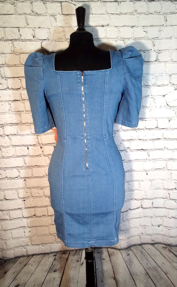 Women Dresses Denim Puff Sleeves
