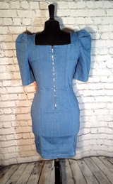 Women Dresses Denim Puff Sleeves