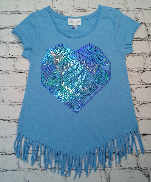 Girls Short Sleeve Top Sequin Diamond