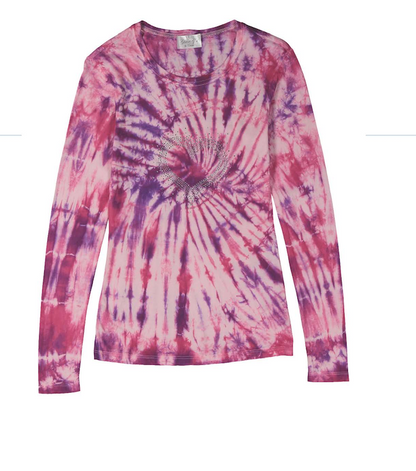 Junior & Girls Long Sleeve T shirt- Spiral Tie Dye / Heart