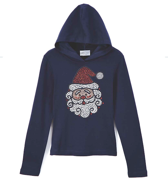 Girls Long Sleeve Hoodie - Santa  By Glitter Girl