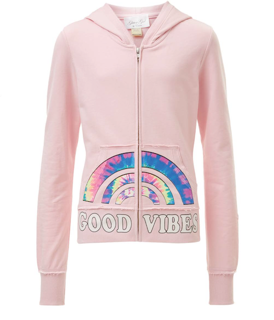 Girls Hoodie Zip Up Long Sleeve - "Good Vibes" By Glitter Girl by Esmise