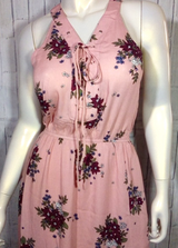 Women Lace up Dress /Criss cross Back- Floral Pint