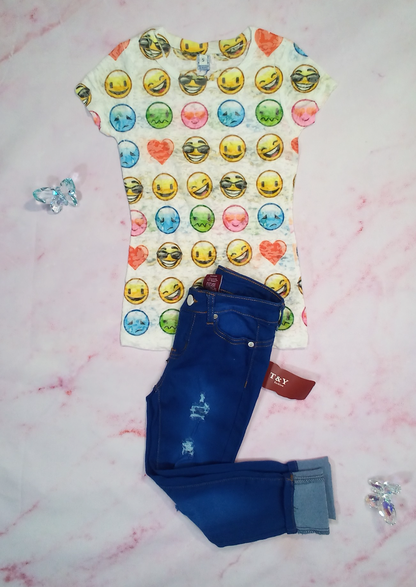 Girls Short Sleeve Top & Denim Jeans Set