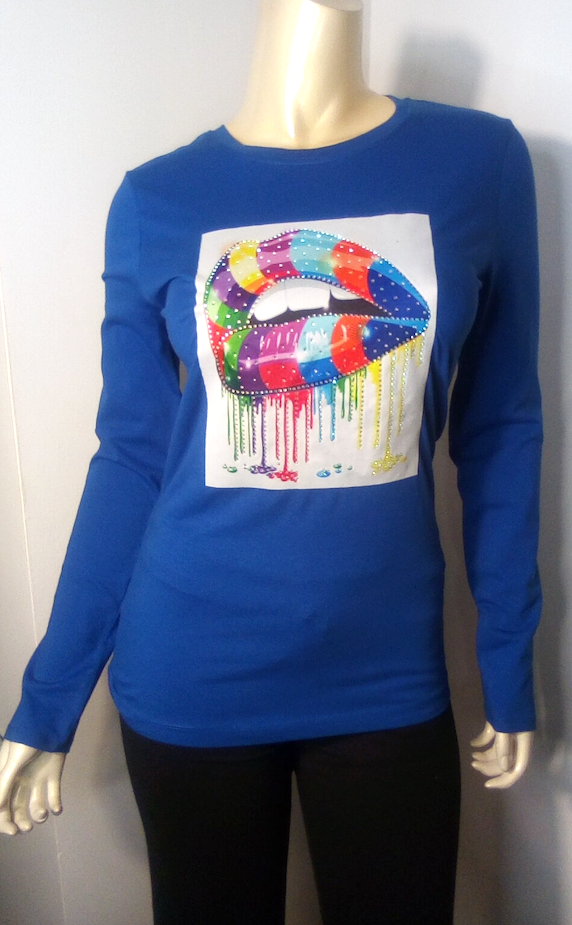 Women Long Sleeve T shirt - Rainbow Lips