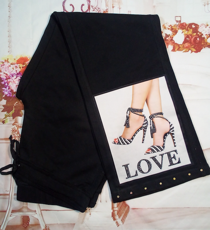 Women Drawstrings Pant - Sexy Shoes Graphic/Rhinestones