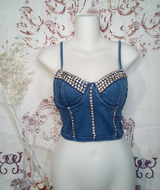 Junior Stunning Denim Jeweled Top By Bling bling U Sparkle Girl