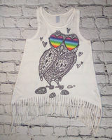Girls Sleeveless Top - Rainbow Owl