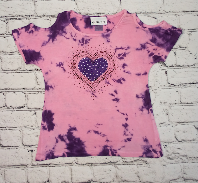 Girls Short Sleeve Top - Cold Shoulder - Heart