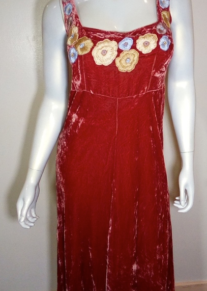 Women Crushed Velvet/Embroidery - Maxi Dress