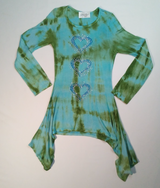 Girls Long Sleeve Top - Tunic - Rhinestone Hearts