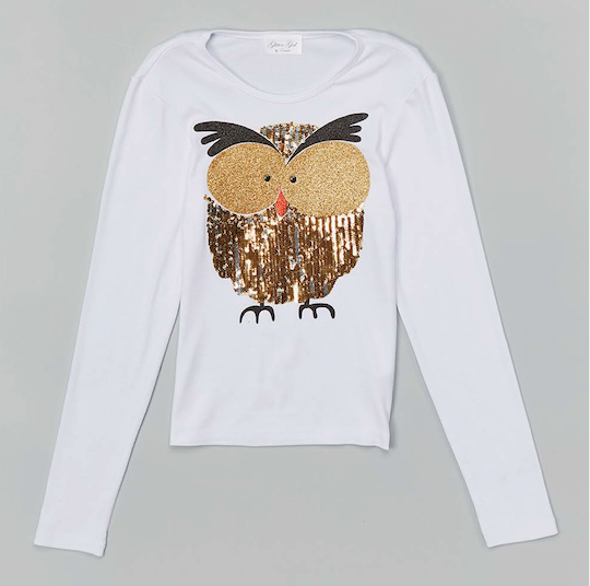 Junior & Girls Long Sleeve T shirt - Gold Owl