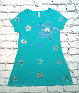 Girls Short Sleeve Top - Tunic - Sequin Flowers