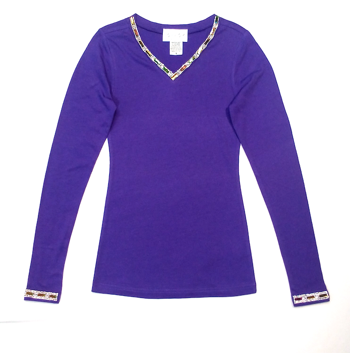 Girls Long Sleeve Top - V neck with Jewels