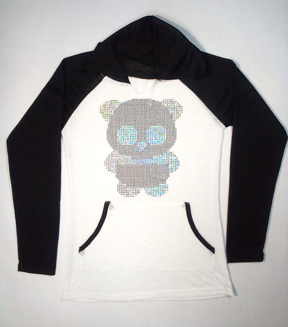 Girls Long Sleeve Top - Sequin Panda Hoodie