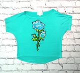 Girls Short Sleeve Top Embroidered Flower