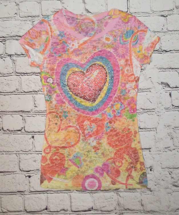 Girls Short Sleeve Top - Heart Print