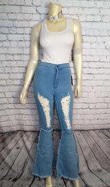 Junior Stretch Denim - Distressed/Flare Legs