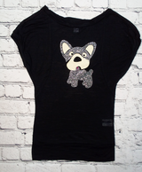 Girls Short Sleeve Top - Rhinestone Doggie