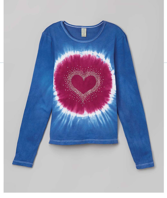 Girls Long Sleeve Top - Rhinestone Heart/Bullseye