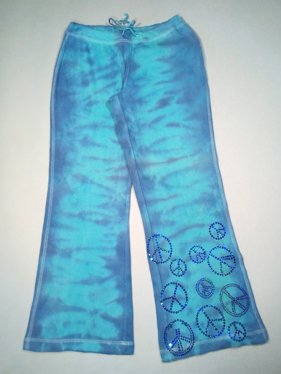Junior Drawstring Pant Sequin peace signs Tie dye