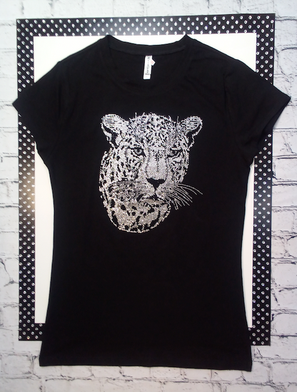 Women & Junior Short Sleeve T Shirt - Rhinestone Tiger By Bling Bling U Sparkle Girl