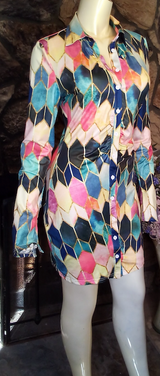 Women Long Sleeve Dress Printed Detail-Ruched Front