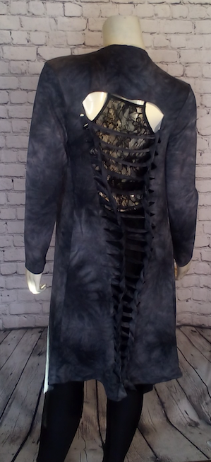 Women Long Sleeve Duster with Distressed Back Detail