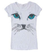 Girls Top Short Sleeve T Shirt - Cat Face- Burnout fabric