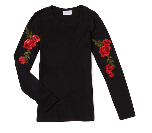 Girls & Junior Long Sleeve T Shirt- Flowers