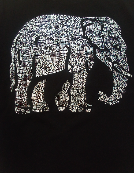 Women, Junior & Girls Short Sleeve Tee- Amazing Rhinestone Elephant