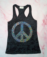 Girls Sleeveless Top Sequin Peace Sign